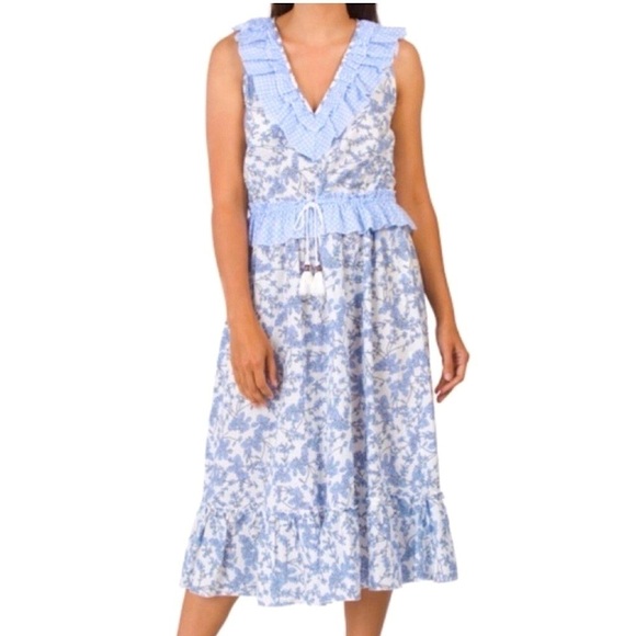 Dresses & Skirts - Floral Sleeveless Cotton Dress with Ruffle Collar